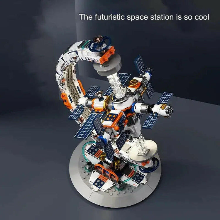 RBrickstem futuristic space station building toy model with solar panels and detailed design