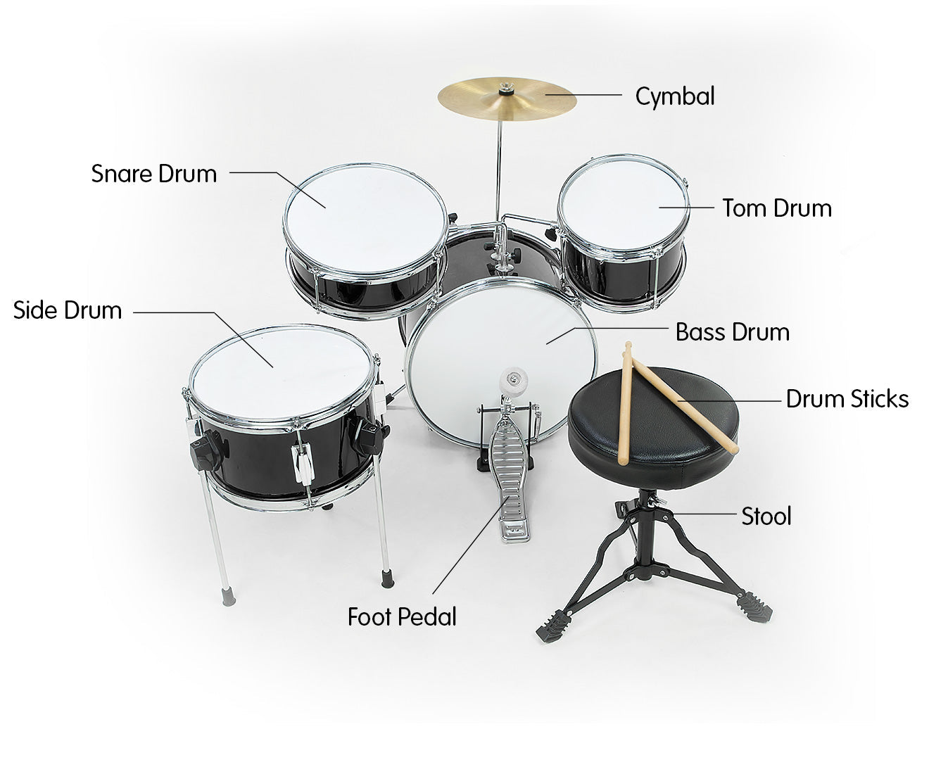 NNEDPE Children's 4pc Drum Kit - Black NNEDPE