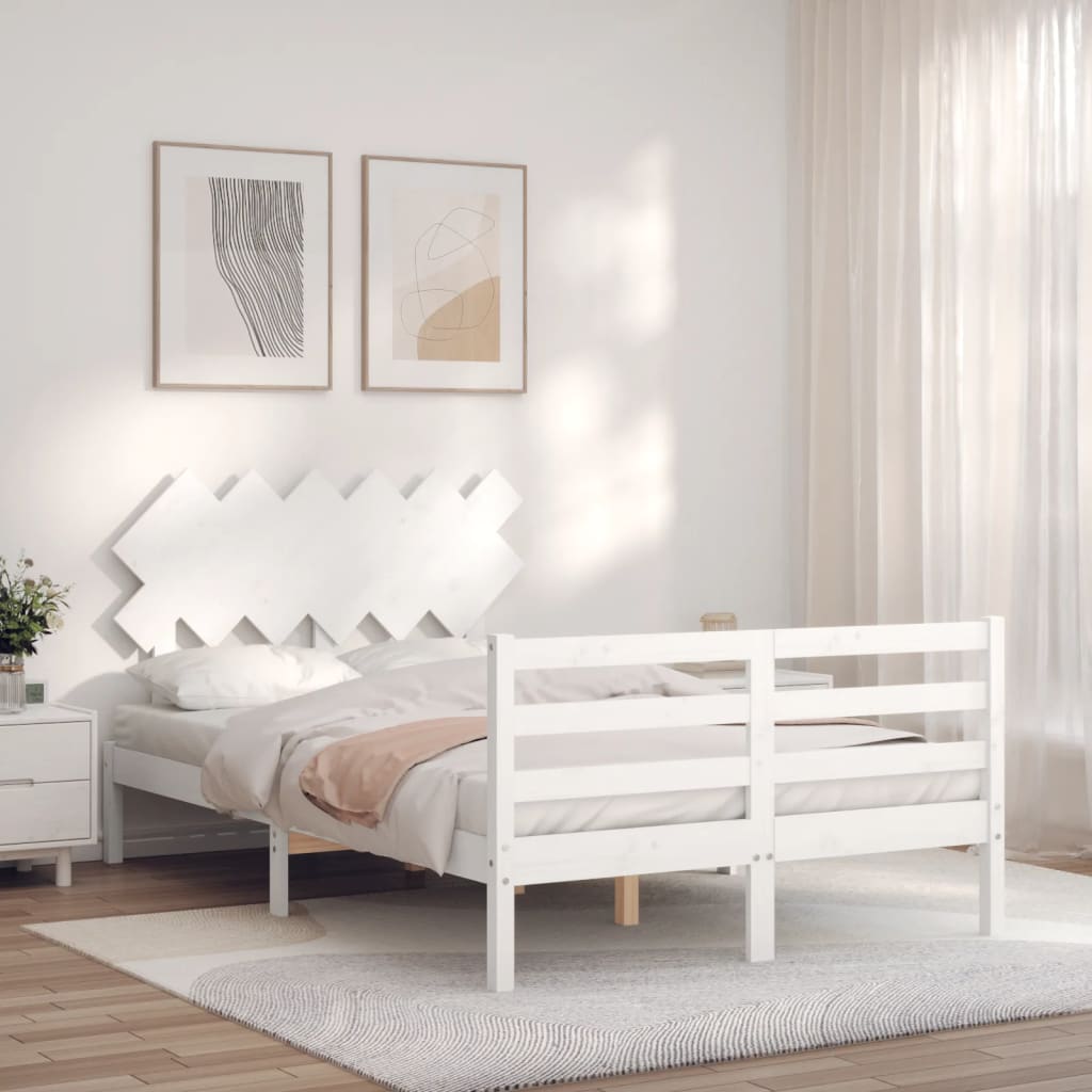 NNEVL Bed Frame with Headboard White 137x187 cm Double Solid Wood NNEVL