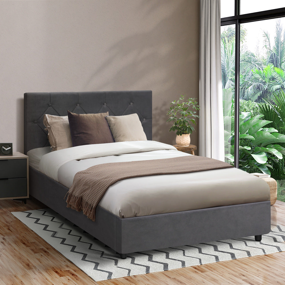 NNEED Bed Frame King Single Gas Lift Base Storage Fabric Grey NNEED