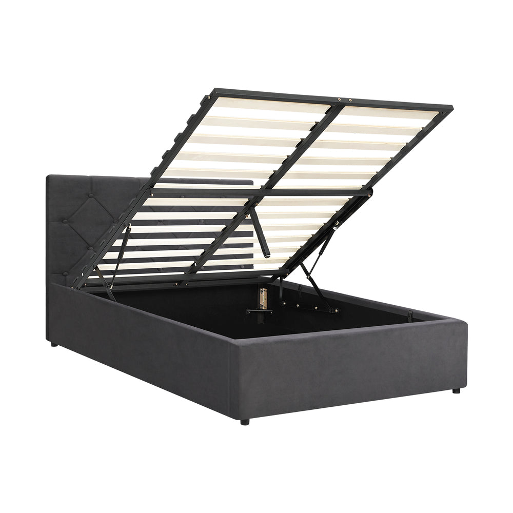 NNEED Bed Frame King Single Gas Lift Base Storage Fabric Grey NNEED