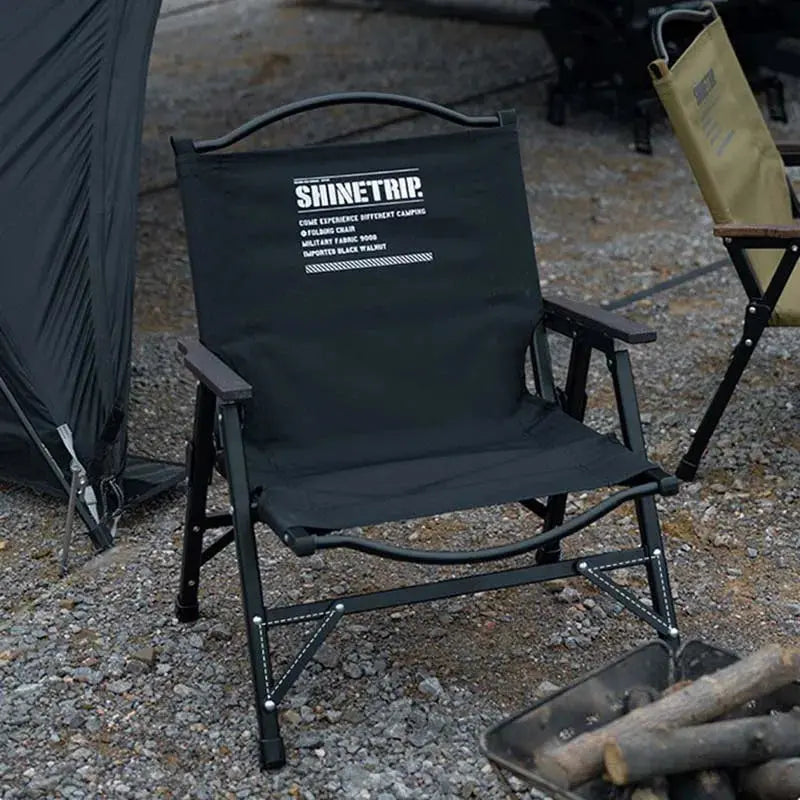 Outdoor Folding Chair Kermit-Style with Oak Armrests Black-1