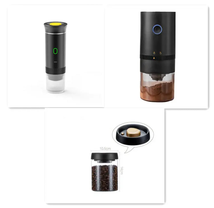 Dropshipman portabel espressomaskin i svart med kaffebönor och kompakta mått för hemmet