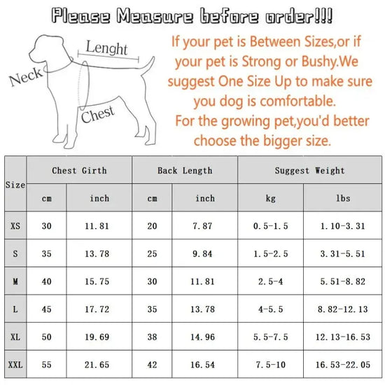 Måttguide för sommarskjorta hund liten med storleksinformation för bröstomkrets och rygglängd