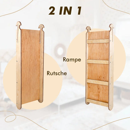 4in1 Montessori Klettergerüst Set: Kletterdreieck mit Rutsche, Kletterbogen mit Kissen, für Kinder 1-7 Jahre – Beige-3