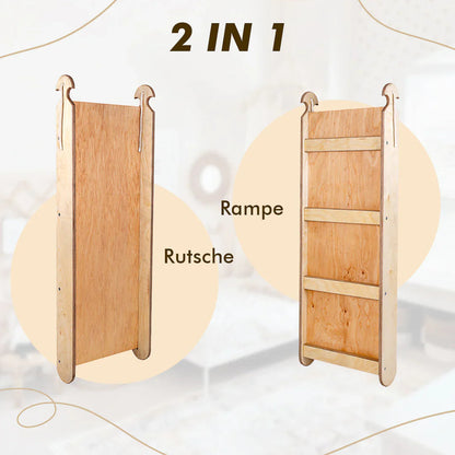 7in1 Montessori Klettergerüst Set: Kletterdreieck, Kletterbogen mit Kissen, Rutsche, Kletternetz, Maltafel und Kinderstuhl, für Kinder 1-7 Jahre – Beige Treeberg GmbH