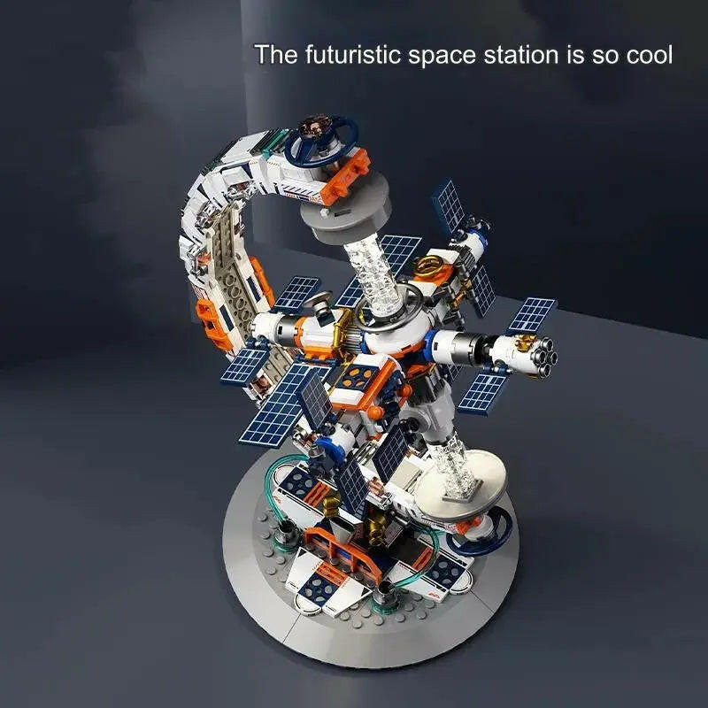 RBrickstem futuristic space station building toy model with solar panels and detailed design