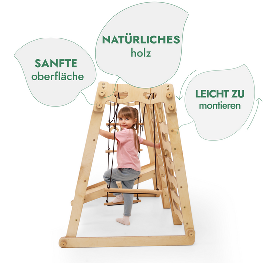 6in1 Indoor-Spielplatz aus Holz für Kinder –  Schaukel, Rutsche, Seil und Treppe Goodevas Deutschland