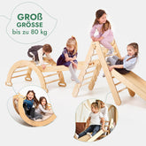 Montessori klätterställning 4-i-1 – beige set med klättertriangel, rutschkana, klätterbåge och klätternät. Säker och rolig inomhuslek för barn 1–7 år Goodevas