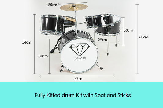 NNEDPE Children's 4pc Drum Kit - Black NNEDPE