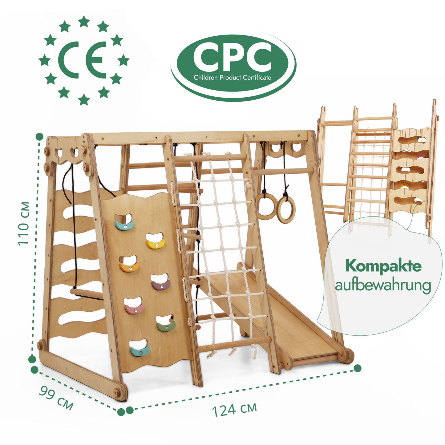6in1 Indoor-Spielplatz aus Holz für Kinder –  Schaukel, Rutsche, Seil und Treppe Goodevas Deutschland
