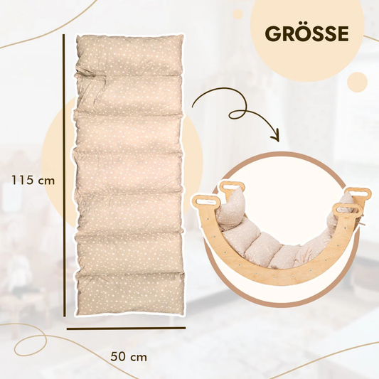 7in1 Montessori Klettergerüst Set: Kletterdreieck, Kletterbogen mit Kissen, Rutsche, Kletternetz, Maltafel und Kinderstuhl, für Kinder 1-7 Jahre – Beige Treeberg GmbH