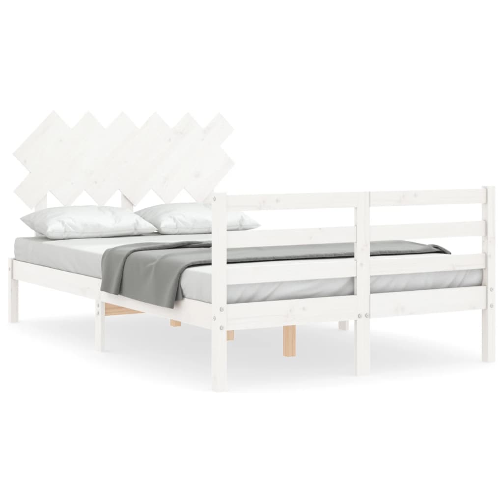 NNEVL Bed Frame with Headboard White 137x187 cm Double Solid Wood NNEVL