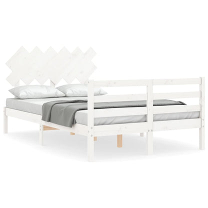 NNEVL Bed Frame with Headboard White 137x187 cm Double Solid Wood NNEVL