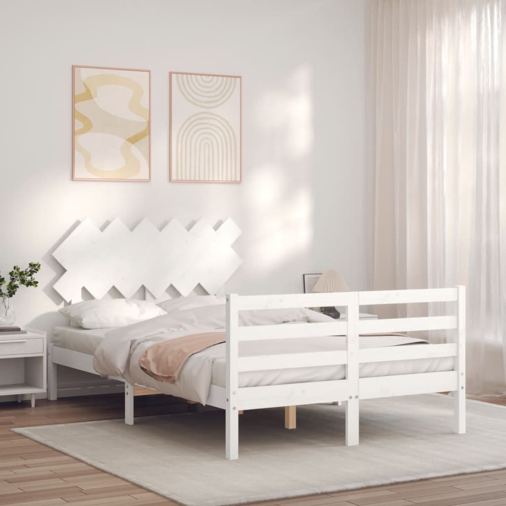 NNEVL Bed Frame with Headboard White 137x187 cm Double Solid Wood NNEVL