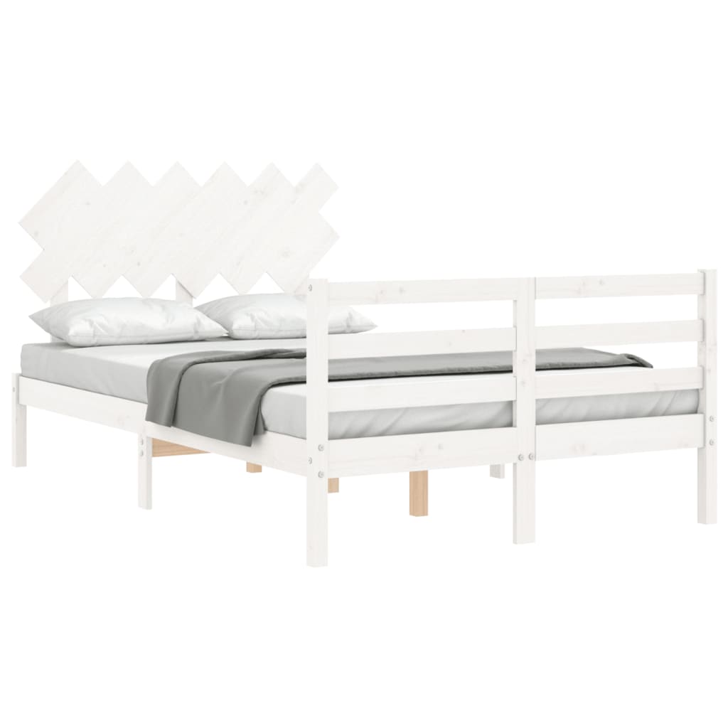 NNEVL Bed Frame with Headboard White 137x187 cm Double Solid Wood NNEVL