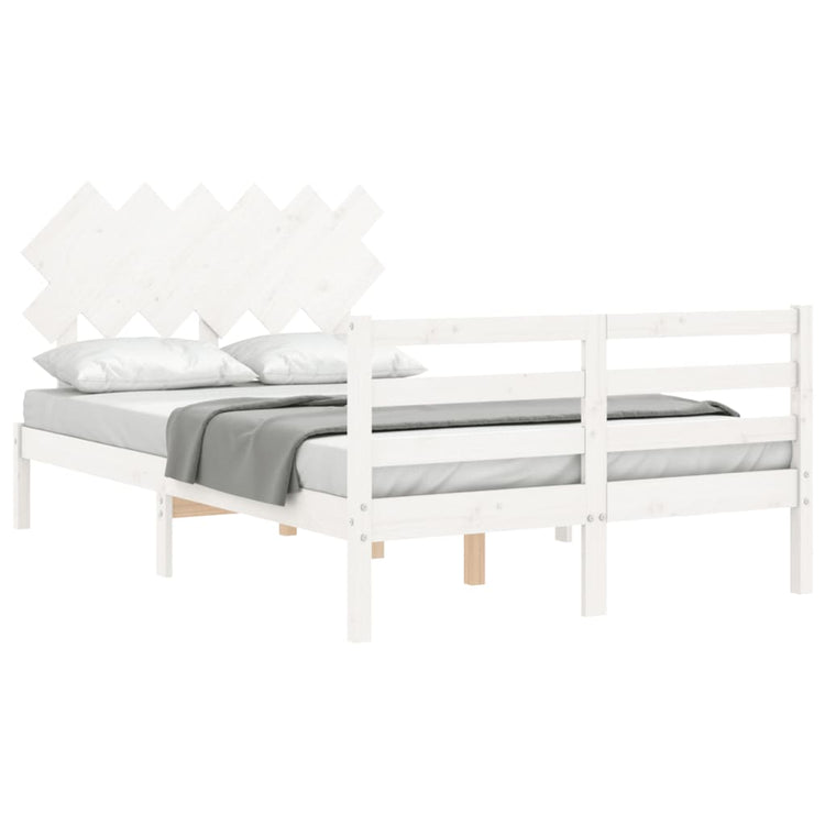 NNEVL Bed Frame with Headboard White 137x187 cm Double Solid Wood NNEVL