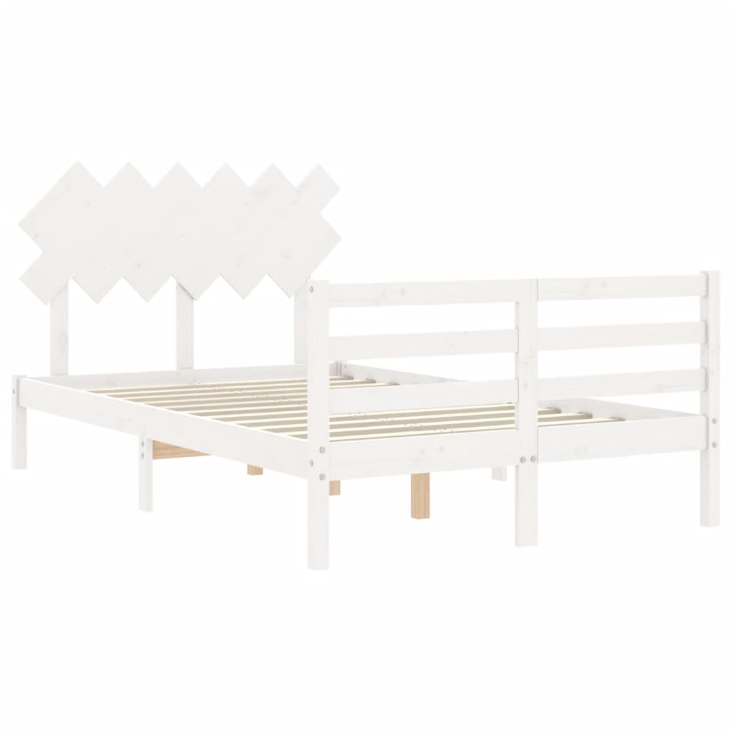 NNEVL Bed Frame with Headboard White 137x187 cm Double Solid Wood NNEVL