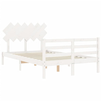 NNEVL Bed Frame with Headboard White 137x187 cm Double Solid Wood NNEVL
