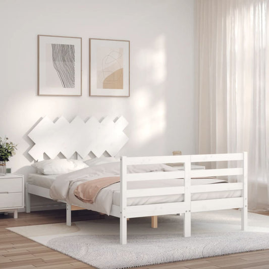 NNEVL Bed Frame with Headboard White 137x187 cm Double Solid Wood NNEVL