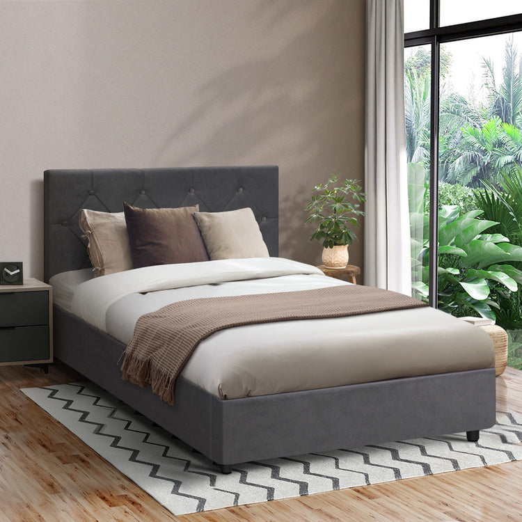 NNEED Bed Frame King Single Gas Lift Base Storage Fabric Grey NNEED