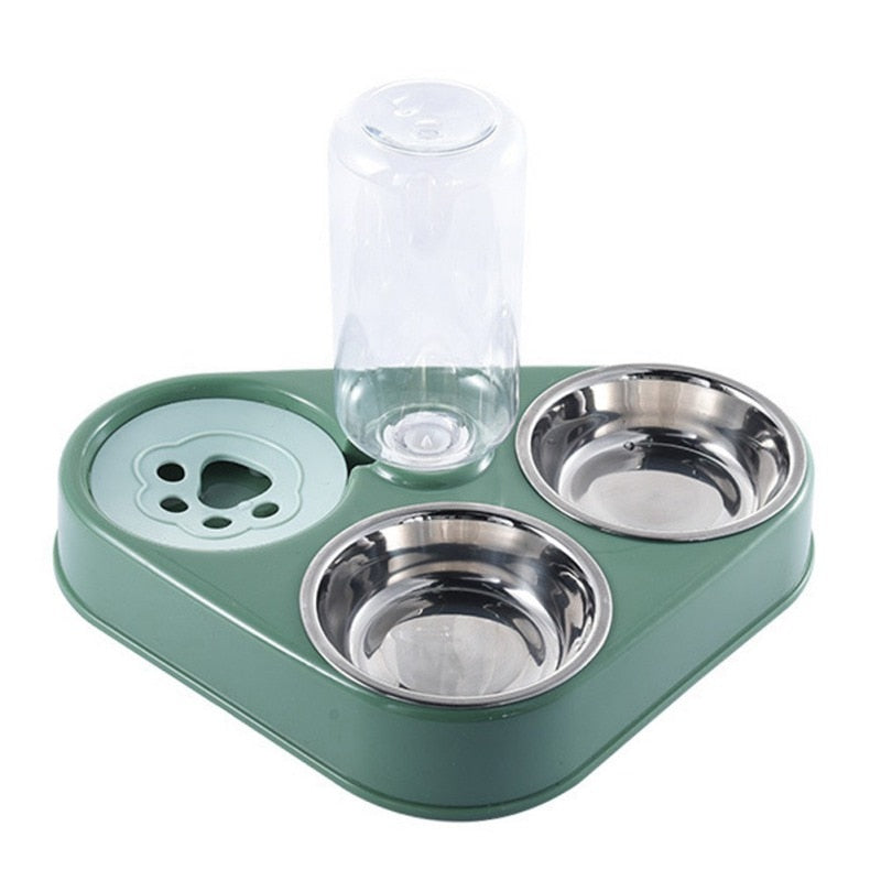 500ML Dog Bowl Cat Feeder Bowl With Dog Water Bottle Automatic Drinking Pet Bowl Cat Food Bowl Pet Stainless Steel Double 3 Bowl OBA