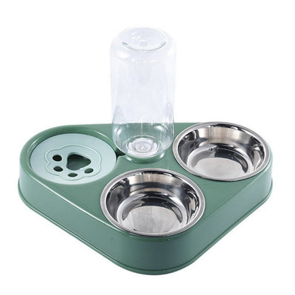 500ML Dog Bowl Cat Feeder Bowl With Dog Water Bottle Automatic Drinking Pet Bowl Cat Food Bowl Pet Stainless Steel Double 3 Bowl OBA
