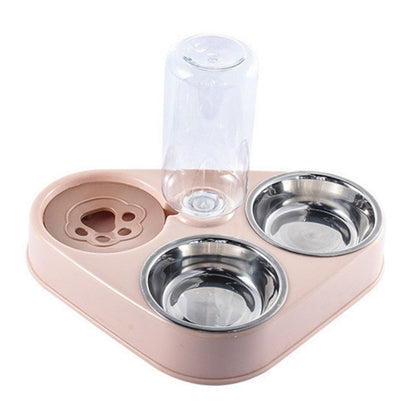 500ML Dog Bowl Cat Feeder Bowl With Dog Water Bottle Automatic Drinking Pet Bowl Cat Food Bowl Pet Stainless Steel Double 3 Bowl OBA