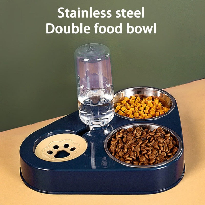 500ML Dog Bowl Cat Feeder Bowl With Dog Water Bottle Automatic Drinking Pet Bowl Cat Food Bowl Pet Stainless Steel Double 3 Bowl OBA