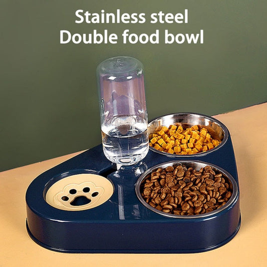 500ML Dog Bowl Cat Feeder Bowl With Dog Water Bottle Automatic Drinking Pet Bowl Cat Food Bowl Pet Stainless Steel Double 3 Bowl OBA