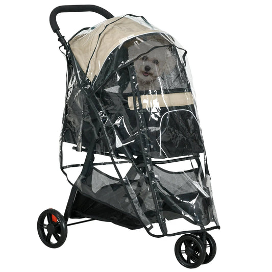 PawHut Dog Stroller for XS Dogs S Dogs Cats with Rain Cover - Khaki ORDIFY DIRECT LTD