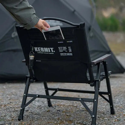 Outdoor Folding Chair Kermit-Style with Oak Armrests Black-2
