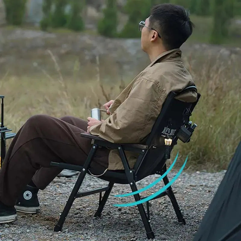 Outdoor Folding Chair Kermit-Style with Oak Armrests Black-4