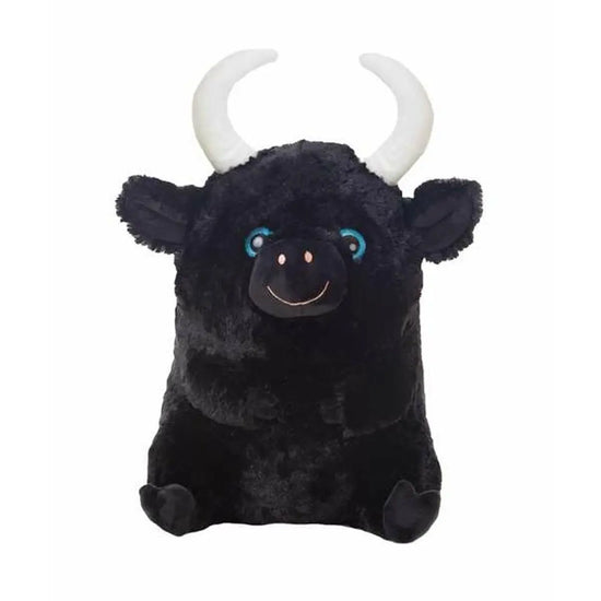 Svart mjukisdjur tjur 45 cm från BigBuy Kids med vita horn och blå ögon