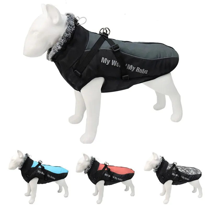 Thick Dog Coat Clothes Reflective Dogs Harness Clothes Vest Waterproof Pet Clothing With Fur Collar Large Dogs Jacket Outfit Vimost Shop