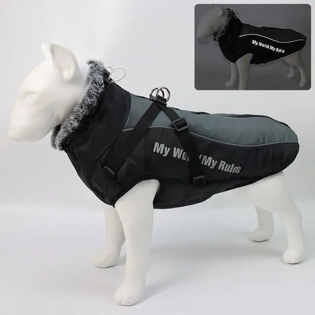 Thick Dog Coat Clothes Reflective Dogs Harness Clothes Vest Waterproof Pet Clothing With Fur Collar Large Dogs Jacket Outfit Vimost Shop