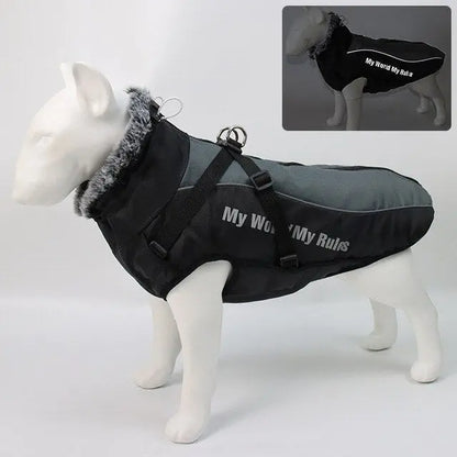 Thick Dog Coat Clothes Reflective Dogs Harness Clothes Vest Waterproof Pet Clothing With Fur Collar Large Dogs Jacket Outfit Vimost Shop