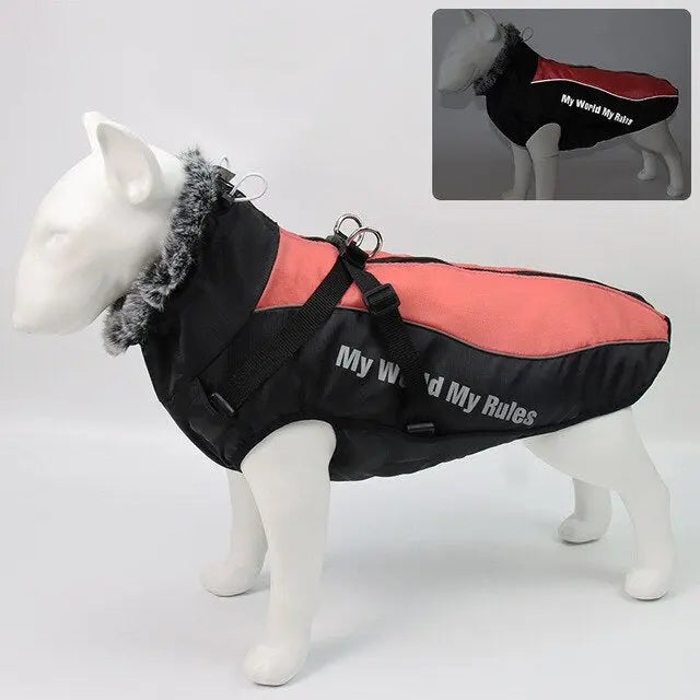 Thick Dog Coat Clothes Reflective Dogs Harness Clothes Vest Waterproof Pet Clothing With Fur Collar Large Dogs Jacket Outfit Vimost Shop