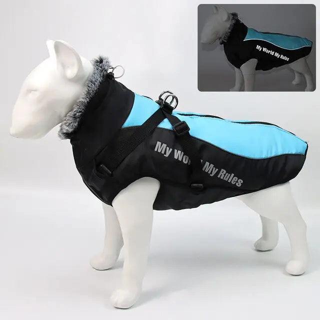 Thick Dog Coat Clothes Reflective Dogs Harness Clothes Vest Waterproof Pet Clothing With Fur Collar Large Dogs Jacket Outfit Vimost Shop
