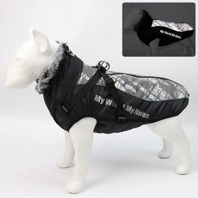 Thick Dog Coat Clothes Reflective Dogs Harness Clothes Vest Waterproof Pet Clothing With Fur Collar Large Dogs Jacket Outfit Vimost Shop