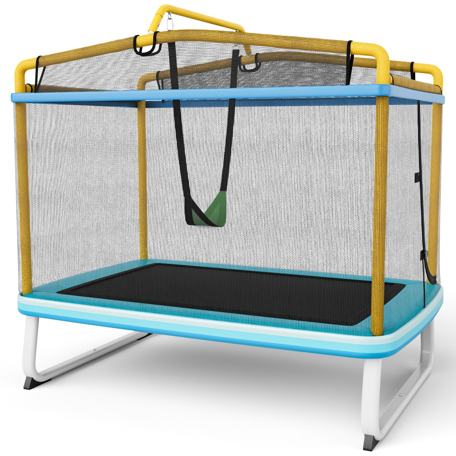 NNECW 3-in-1 Rectangle Trampoline for Kids with Swing &amp Horizontal Bar-Yellow NNECW